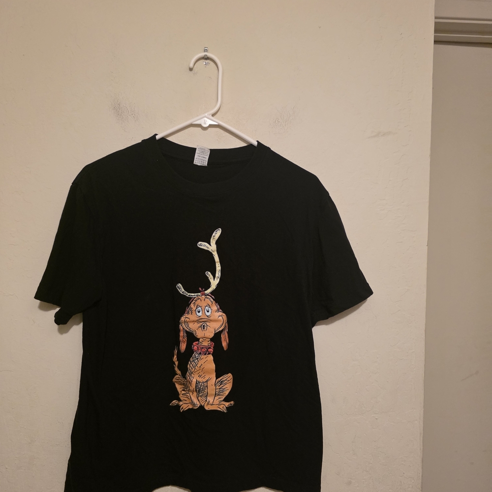 Black T-Shirt with Cartoon Reindeer Dog  Size Meduim